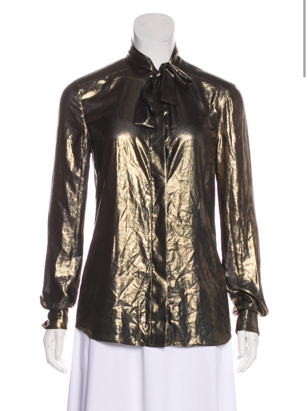 Rachel Zoe Metallic Gold Tie-Neck Blouse